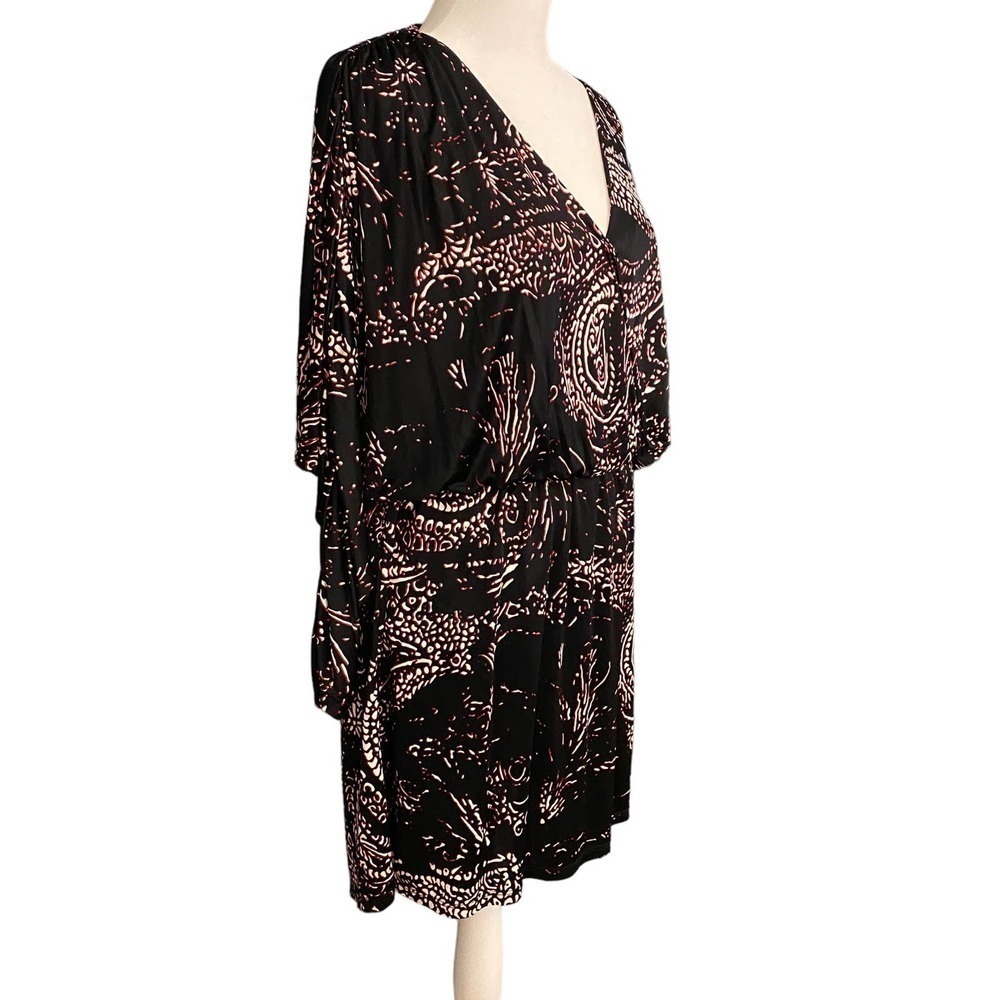 Parker Black Dolman Sleeve Elastic Waist Lined Paisley Catalina Dress Sz Medium - Picture 3 of 10